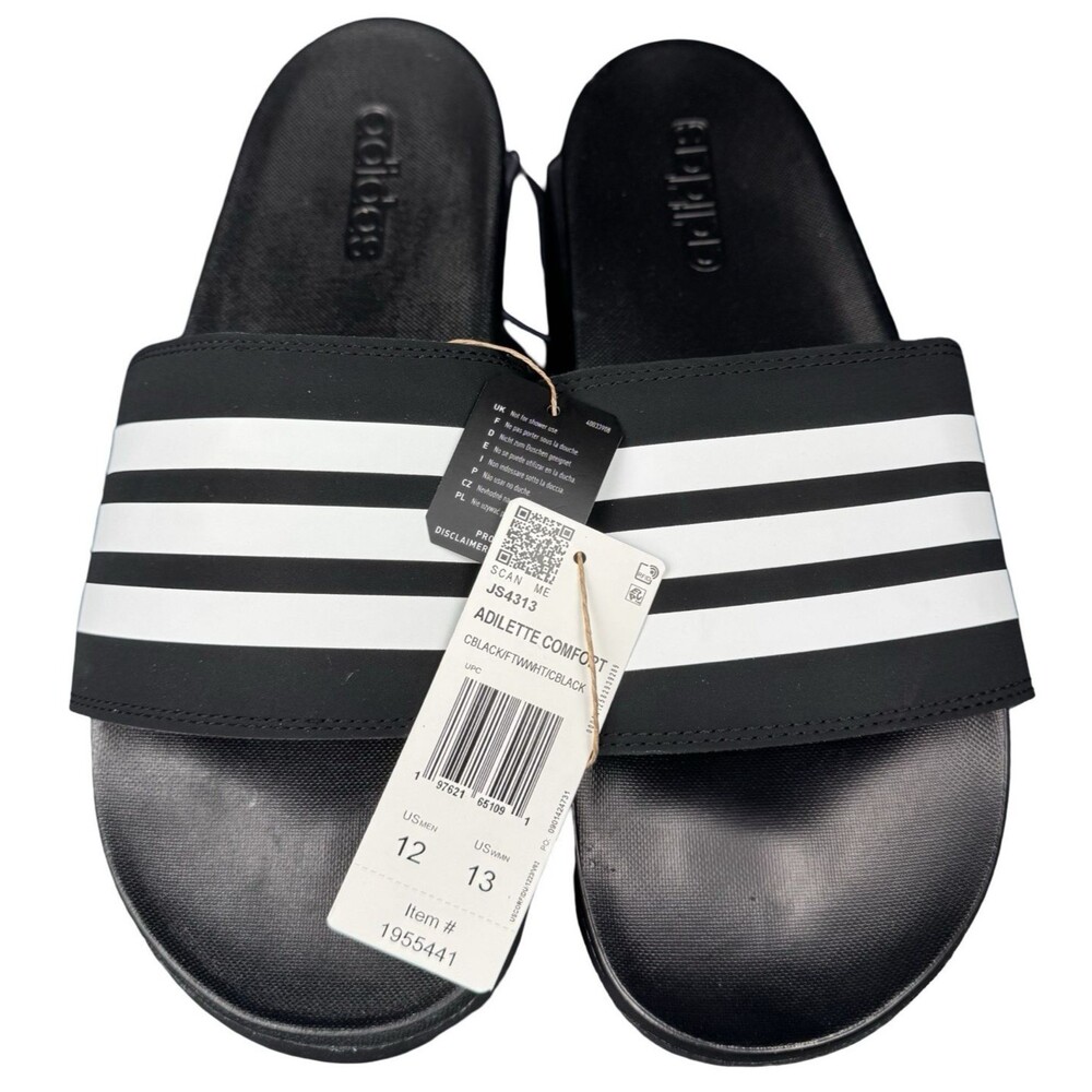 Adidas Adilette Comfort Womens Size 13 Slide Sandals Black White 1955441 New